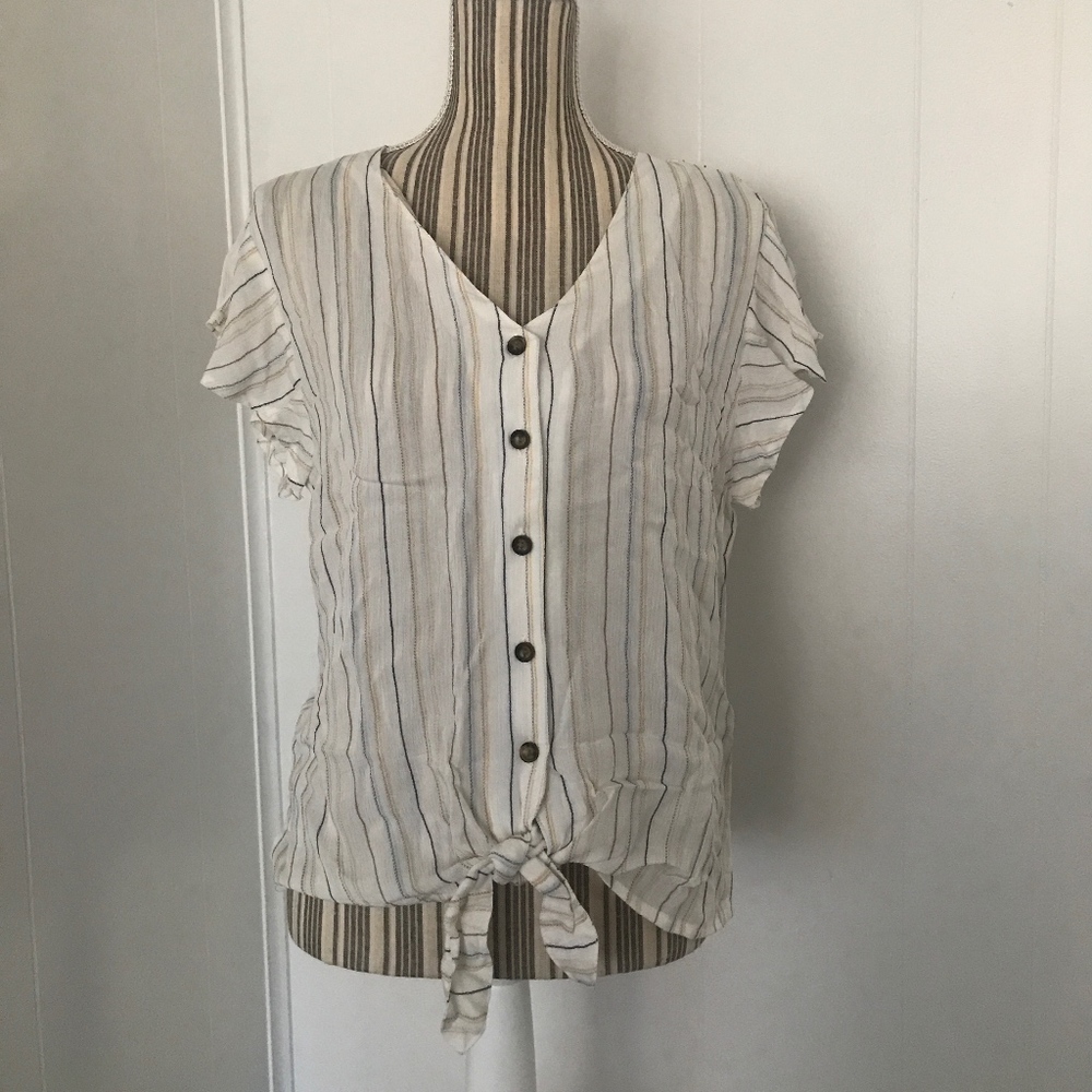 Striped Button-up Tie Top